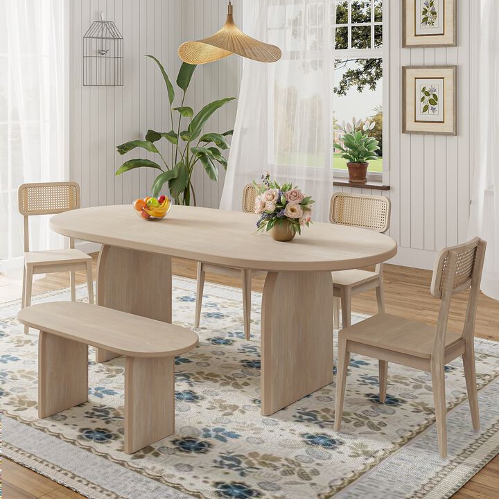 Merax 6 Pieces Table Chairs Bench Dining Set