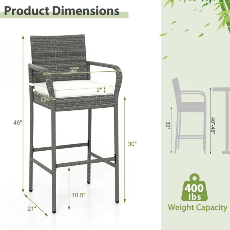 Hivvago All Weather PE Rattan Bar Chairs Set of 4 with Armrests and Seat Cushions for Porch Backyard