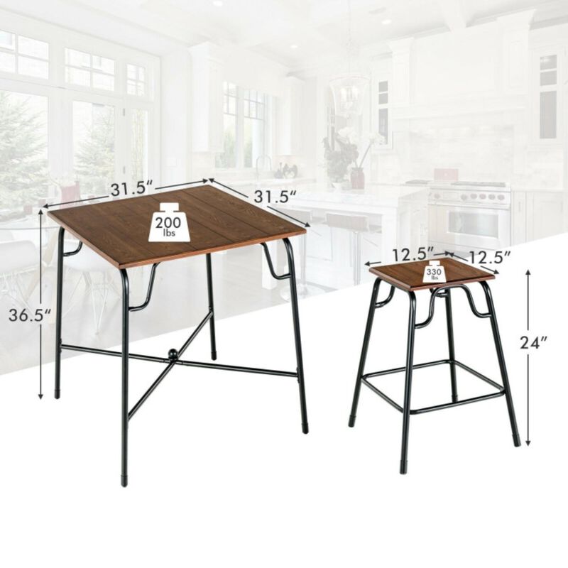 Hivvago 5 Pieces Bar Table Set with 4 Counter Height Backless Stools-Rustic Brown