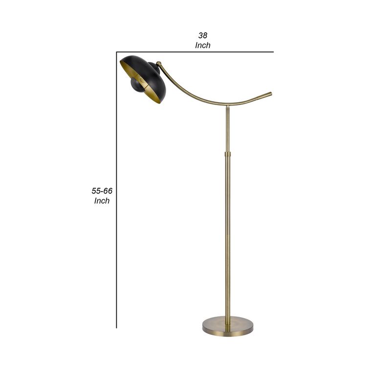 66 Inch Adjustable Arc Floor Lamp, Dome Shade, Dark Bronze, Antique Brass-Benzara