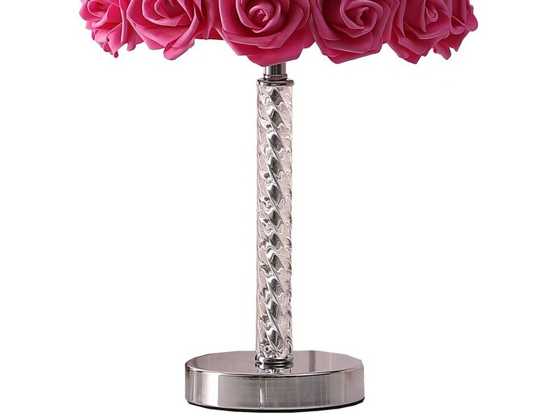 Bloom Roses Drum Shade Table Lamp with Twisted Acrylic Base, Red - Benzara