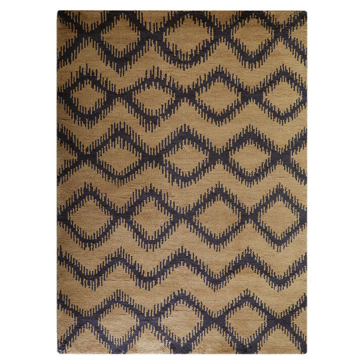 HAND KNOTTED WOOL Geometric AREA RUGS  - 8'x10', Rectangle Shape, Gold Charcoal Color, Geometric Modern, Medium Pile Handmade Area Rugs for Living Room, Bed Room (N00165)