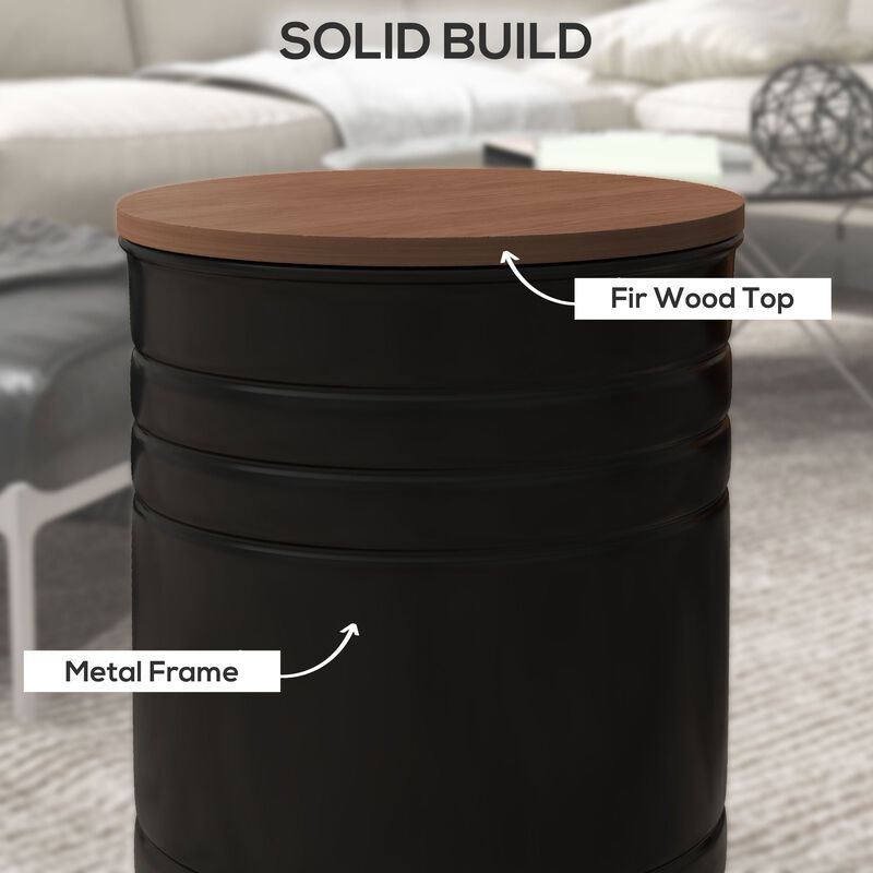 Round Storage Ottoman Set: Nesting, Wooden Lid, Metal Frame