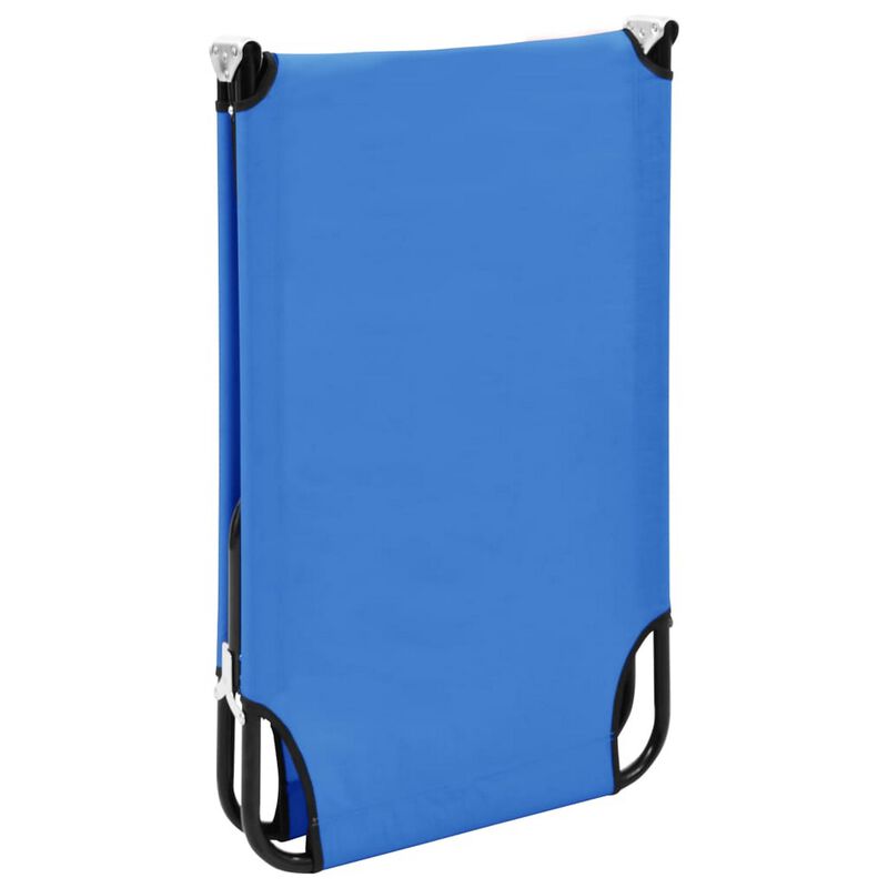Zena Outdoor Foldable Sun Chaise Lounger 75inch, Steel, Blue Polyester - Benzara