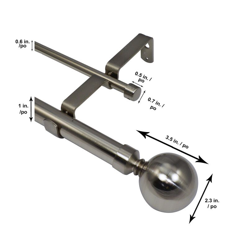 Imperial Ball Double Curtain Rod Set, Adjustable Length from 72" to 144"