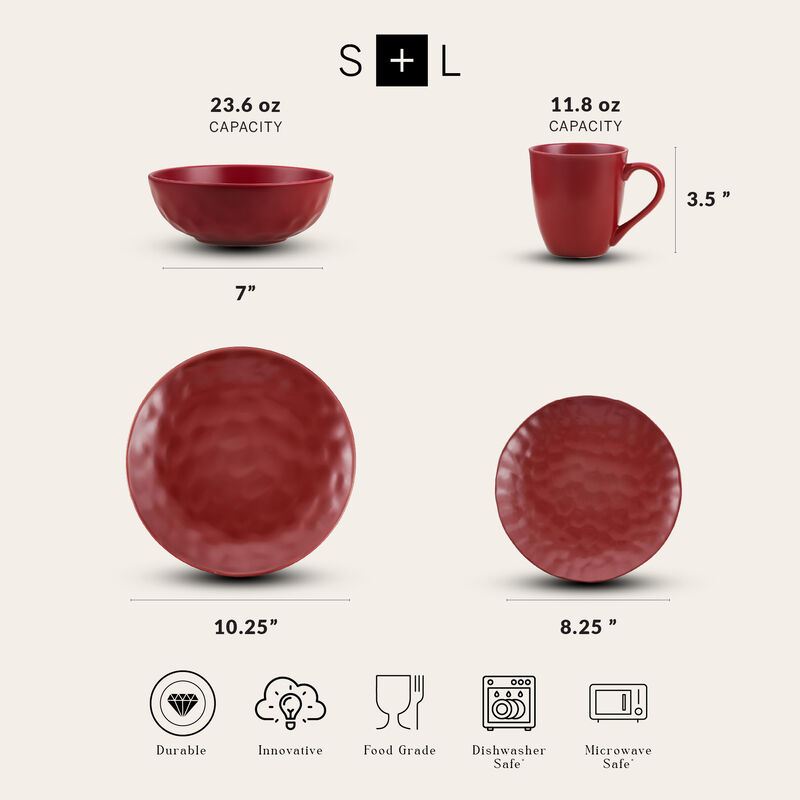 Stone Lain Sam Porcelain 16 Piece Dinnerware Set, Red