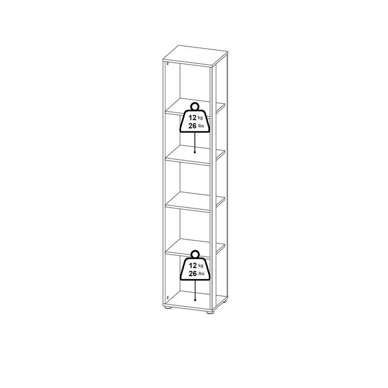 Tvilum Sign Open Narrow 5 Shelf Boockase, Jackson Hickory/White