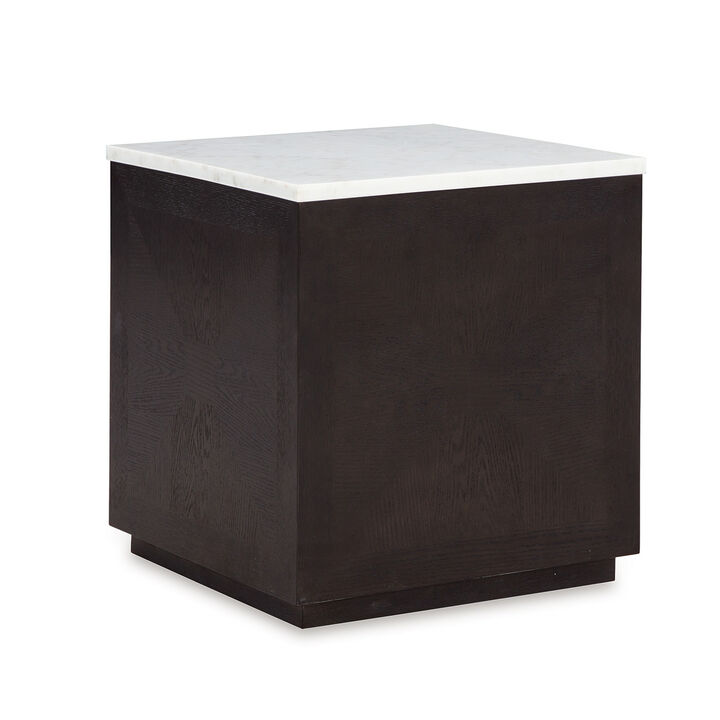 Enri Accent Table, Square Base, 19 Inch, White Marble Square Top - Benzara