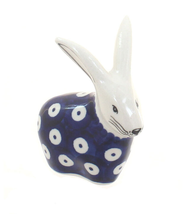 Blue Rose Polish Pottery Red Daisy Rabbit Figurine
