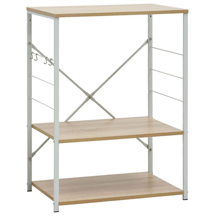 vidaXL Microwave Cabinet White and Oak 23.6"x15.6"x31.3" Engineered Wood