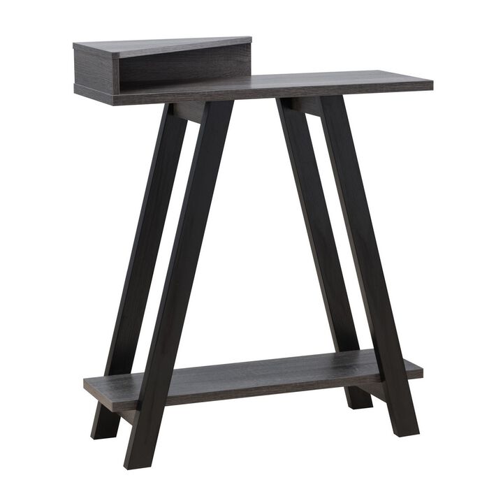 Baki 38 Inch Modern Wood Side Console Table, Corner Compartment, Black-Benzara