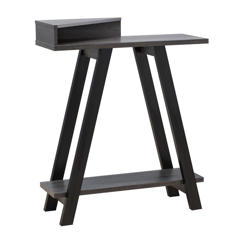 Baki 38 Inch Modern Wood Side Console Table, Corner Compartment, Black-Benzara