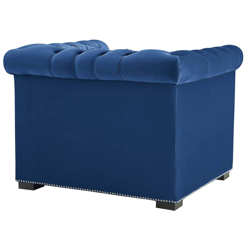 Modway Heritage Tufted Velvet Modern Chesterfield Lounge with Nailhead Trim, Armchair, Midnight Blue