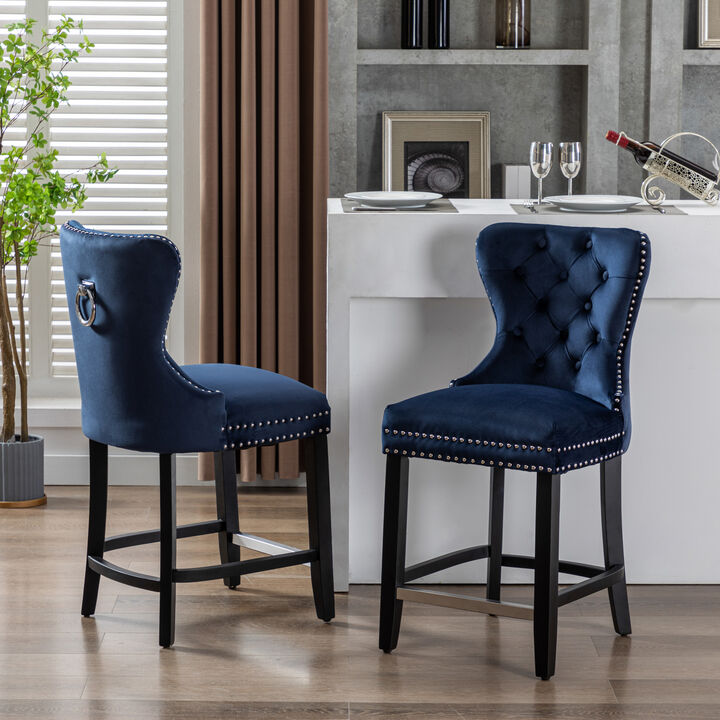 WestinTrends 24" Tufted Velvet Counter Stool (Set of 2)