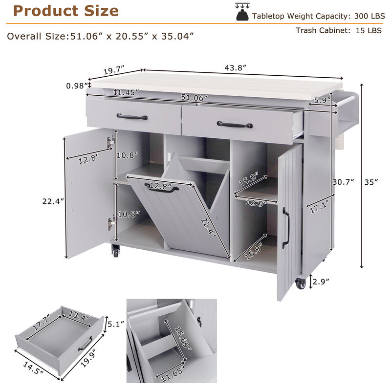 Merax Rolling Kitchen Island on Wheels with Adjustable Shelf