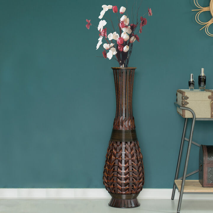 Antique Trumpet Style Brown Bamboo Floor Vase - 36-inch-Tall Decorative Vase for Entryway or Living Room - Vintage-Inspired Home Decor Accent - Elegant Tall Vase for Rustic Interiors
