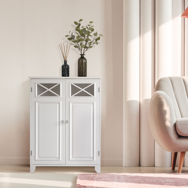 Teamson Home Dawson Wooden Floor Cabinet with Cross Molding and 2 Doors, White