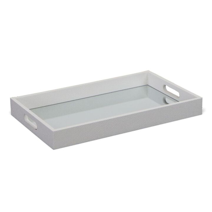 15.75" White Bubble Texture Tray with Beveled Center Mirror