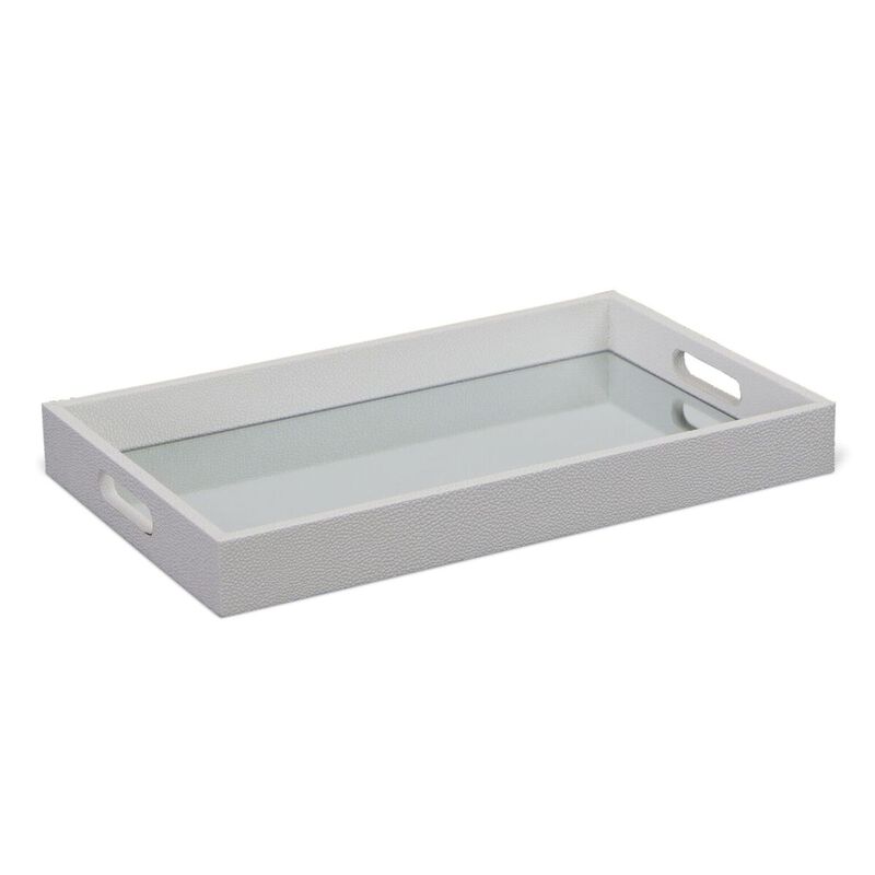 15.75" White Bubble Texture Tray with Beveled Center Mirror