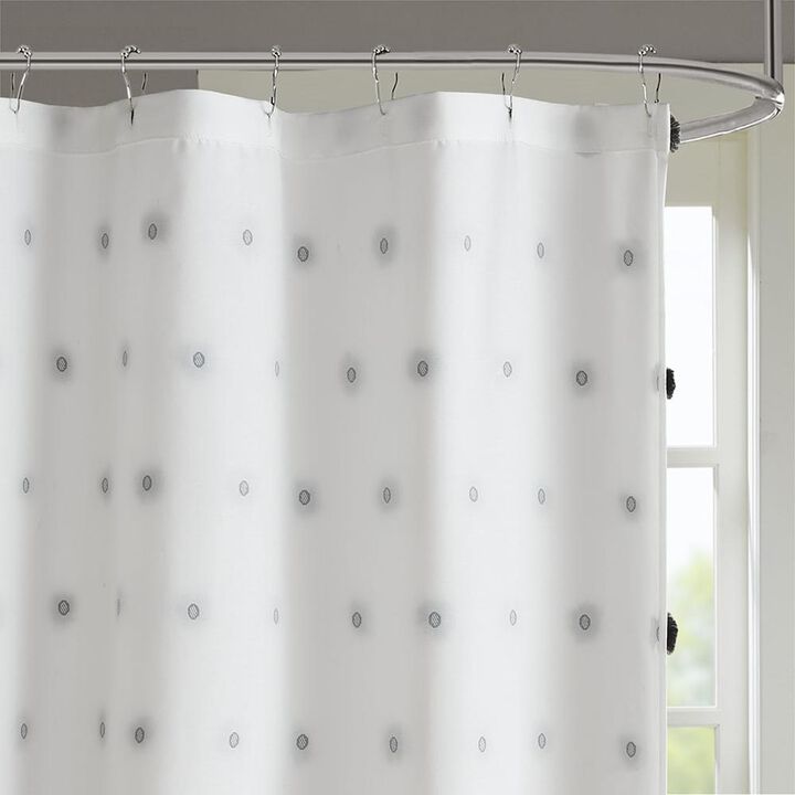 Belen Kox Black Pom Pom Clip Shower Curtain, Belen Kox