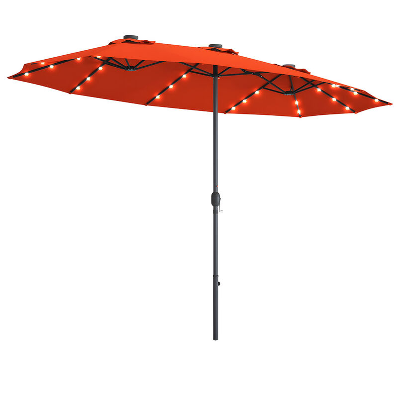 15 Ft Patio LED Crank Solar Powered 36 Lights  Umbrella without Weight Base