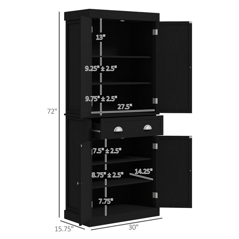 72" H Colonial Kitchen Pantry Freestanding Storage Cabinet Black