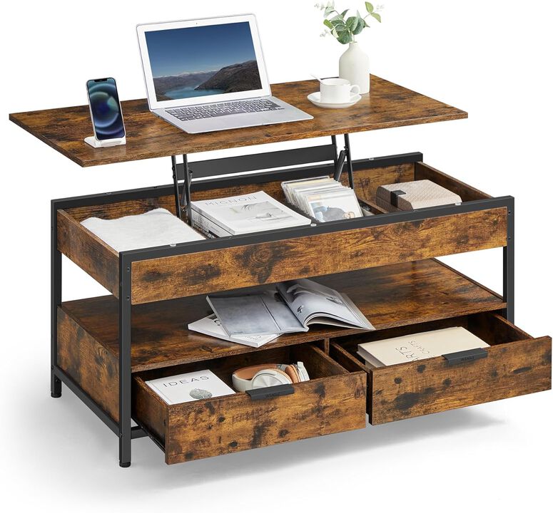 Lift Top Coffee Table with Storage Drawers for Functional and Modern Living Room