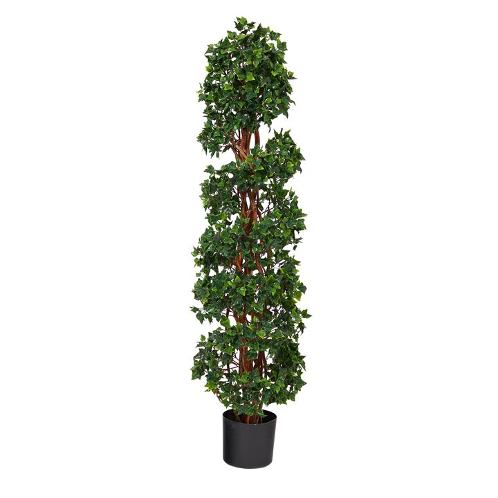 Hivvago 4.5 Feet English Ivy Spiral Topiary Artificial Tree with Natural Trunk UV Resistant (Indoor/Outdoor)