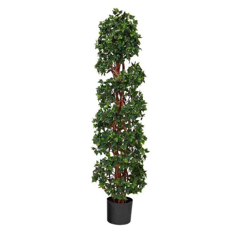 Hivvago 4.5 Feet English Ivy Spiral Topiary Artificial Tree with Natural Trunk UV Resistant (Indoor/Outdoor)