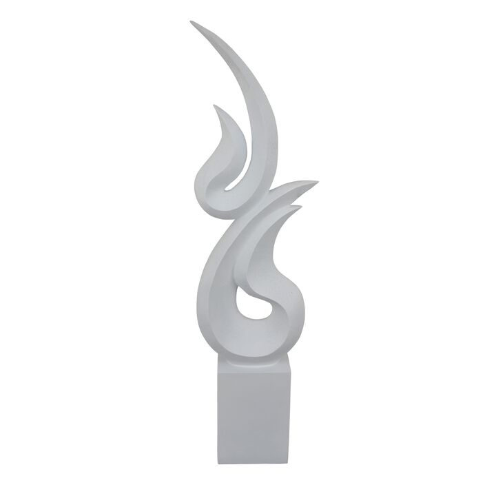 Accent Decor, 36 Inch Tabletop Flame Sculpture, Modern White Resin - Benzara