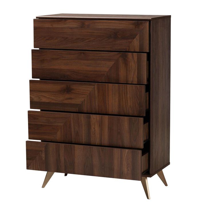 Baxton Studio Transitional Walnut Brown Finished Wood 5-Drawer Storage Chest