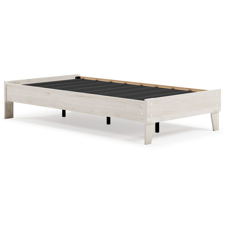 Wooden Twin Platform Bed with Grains, Off White - Benzara