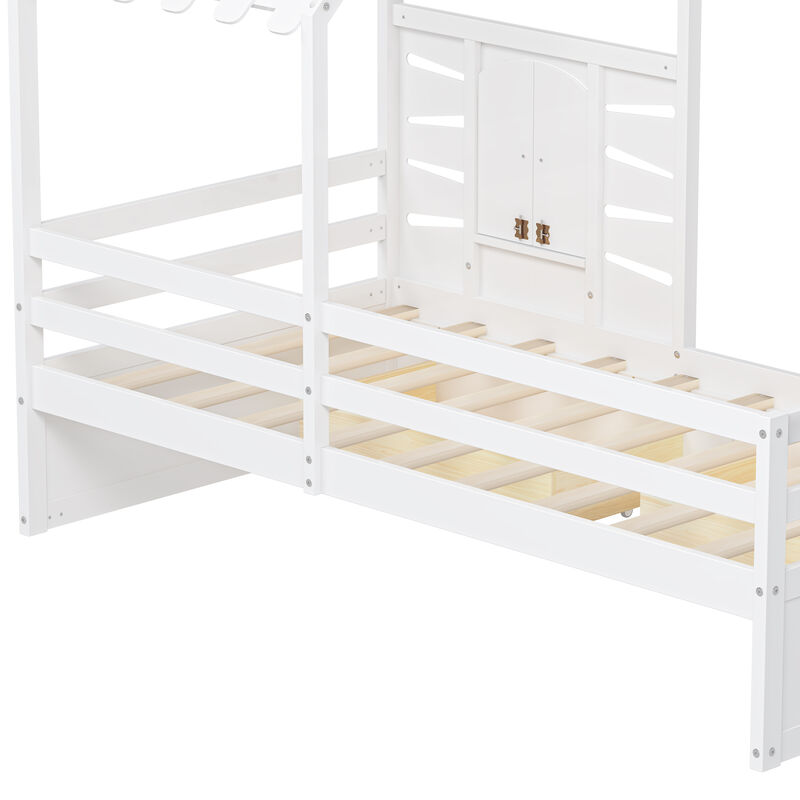 Merax House Platform Bed with 2 Drawers and Guardrails