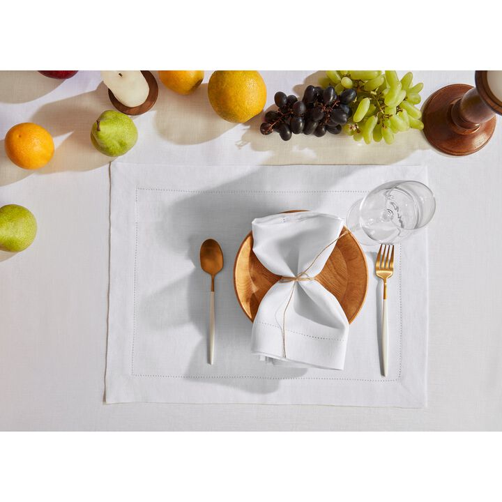 Solino Home 100% Pure Linen Placemats Set of 6, 14 x 19 Inch| Sonoma Hemstitch