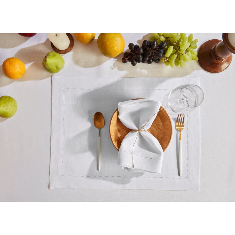 Solino Home 100% Pure Linen Placemats Set of 6, 14 x 19 Inch| Sonoma Hemstitch
