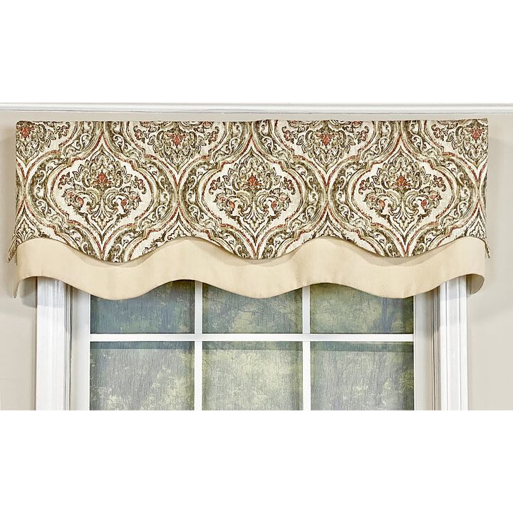 RLF Home Diamond Damask Glory Valance Pebble. 3" Rod Pocket, Layered. 50"W X 16"L