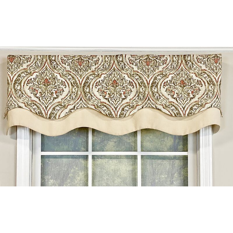 RLF Home Diamond Damask Glory Valance Pebble. 3" Rod Pocket, Layered. 50"W X 16"L