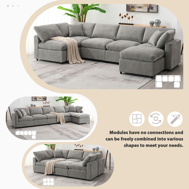 Merax 6 Seats Chenille Sofa Set with Ottoman