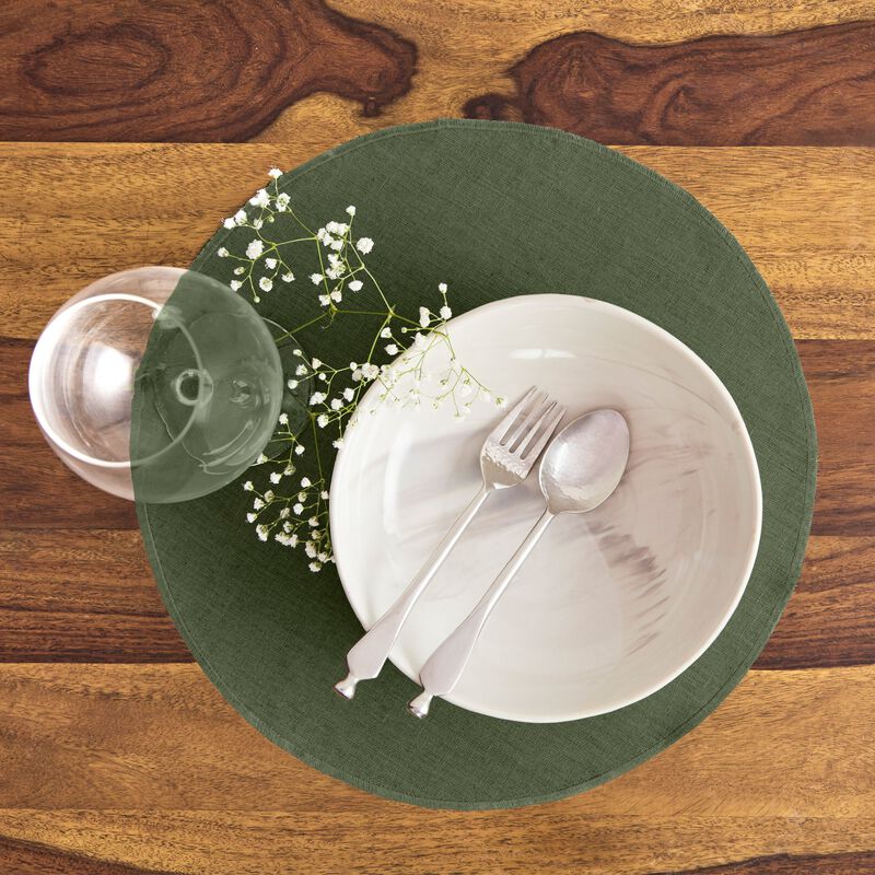 Solino Home 100% Pure Linen Round Table Placemats 14 x 19 Inch Set of 4 | Vesta