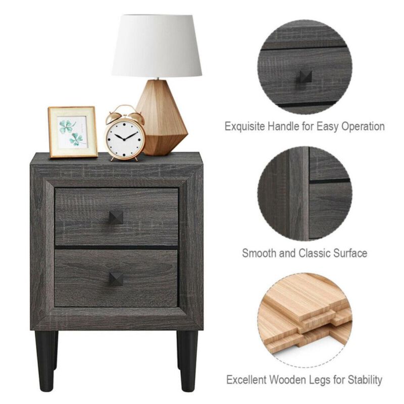 Hivvago Multipurpose Retro Bedside Nightstand with 2 Drawers