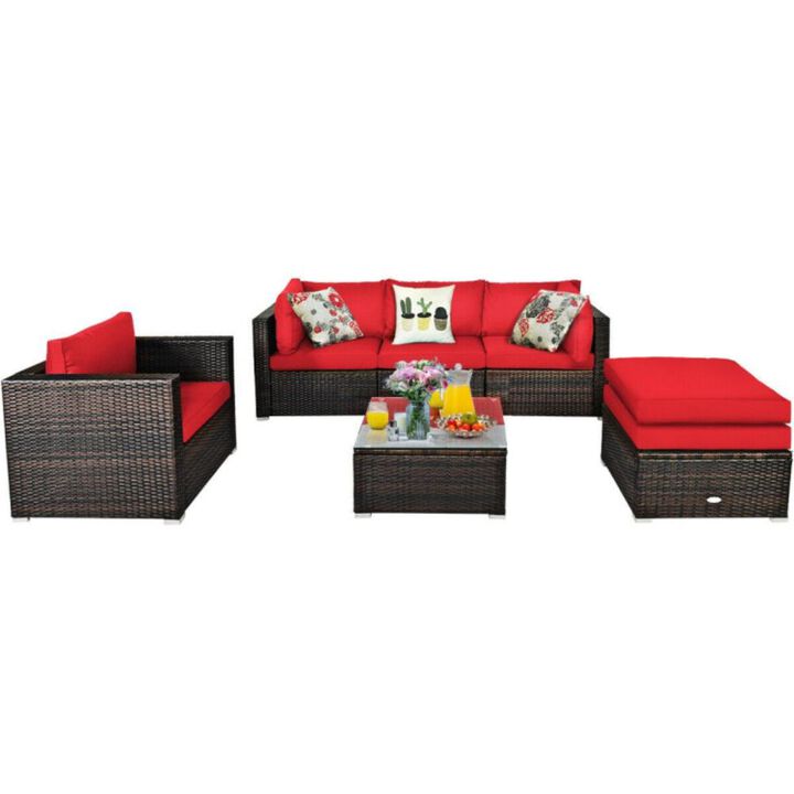 Hivvago 6 Pieces Patio Rattan Furniture Set with Sectional Cushion