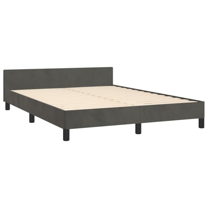 vidaXL Bed Frame with Headboard Dark Gray 53.9"x74.8" Full Velvet