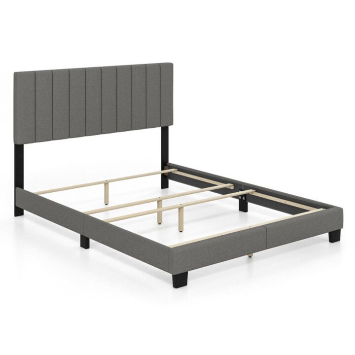 Hivvago Queen Size Upholstered Bed Frame with Vertical Channel Tufted Headboard Gray