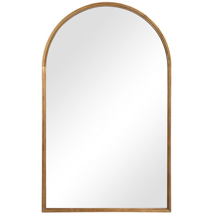 39 Inches Arched Top Metal Frame Accent Mirror, Gold-Benzara