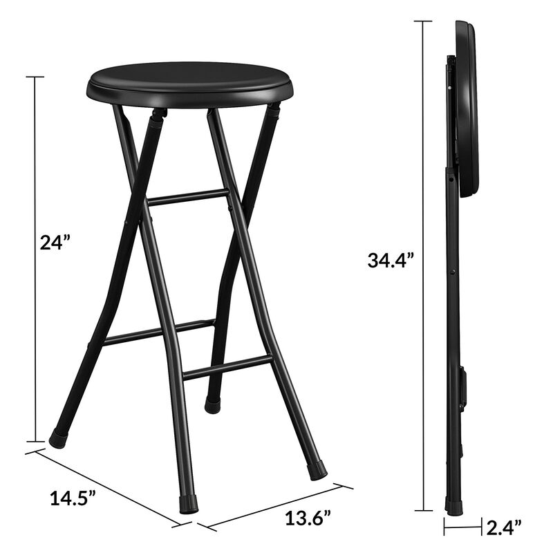 COSCO 24" Backless Vinyl Padded Folding Stools, 4-Pack, Black