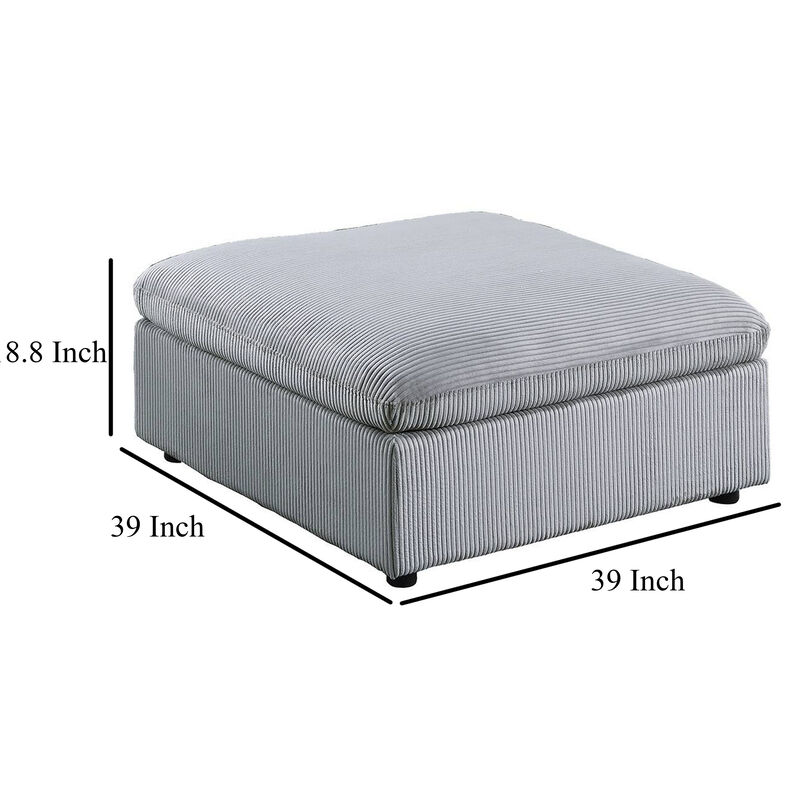 Joana Cocktail Ottoman, Light Gray Corduroy, Modular Square 39 Inch - Benzara