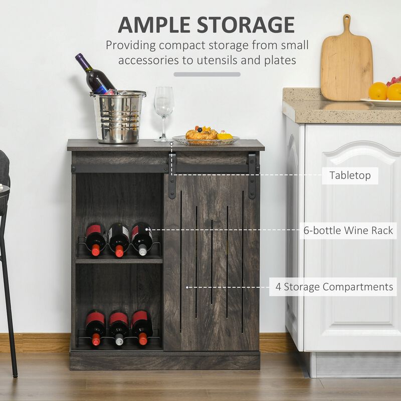 Gray Serving Bar: Industrial Buffet with Sliding Door & Wine Storage