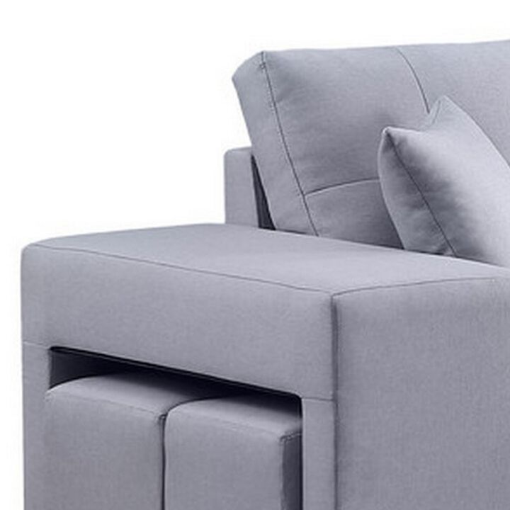 Everett 93 Inch Sleeper Sectional Sofa, Storage Chaise, Stools, Light Gray-Benzara
