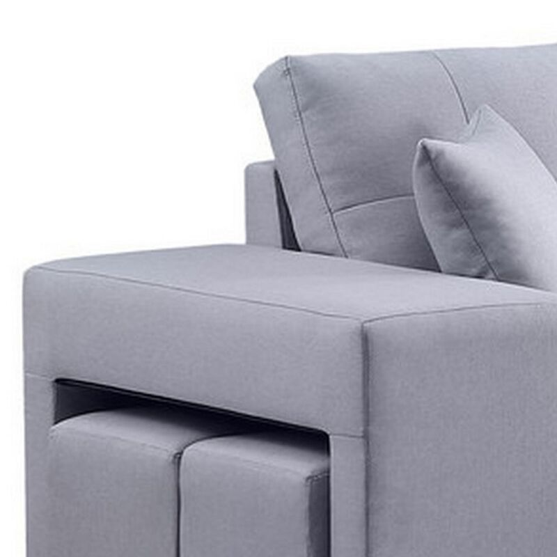 Everett 93 Inch Sleeper Sectional Sofa, Storage Chaise, Stools, Light Gray-Benzara