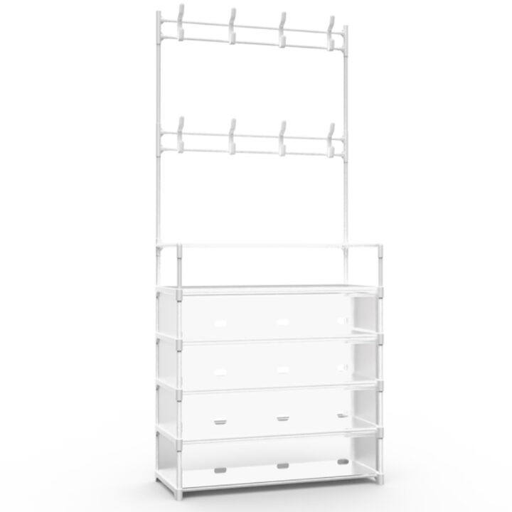 Freestanding Entryway Organizer, 5-Tier Hall Tree with Coat Rack, Shoe Shelf & Hooks